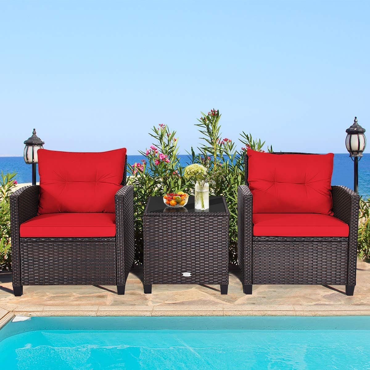 Carry Bird Wicker Patio Furniture Outdoor Balcony Chairs In Red Colour