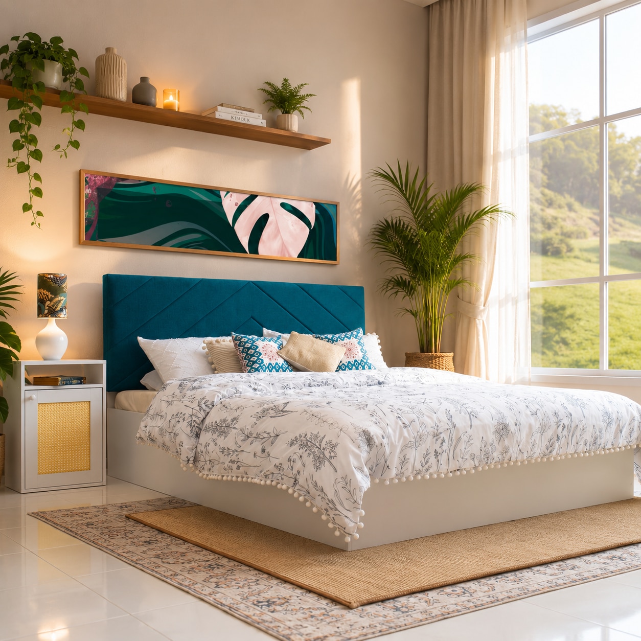 Mudra Engineered Wood Queen Size Bed With Hydraulic Storage (Melamine Finish, White Colour)