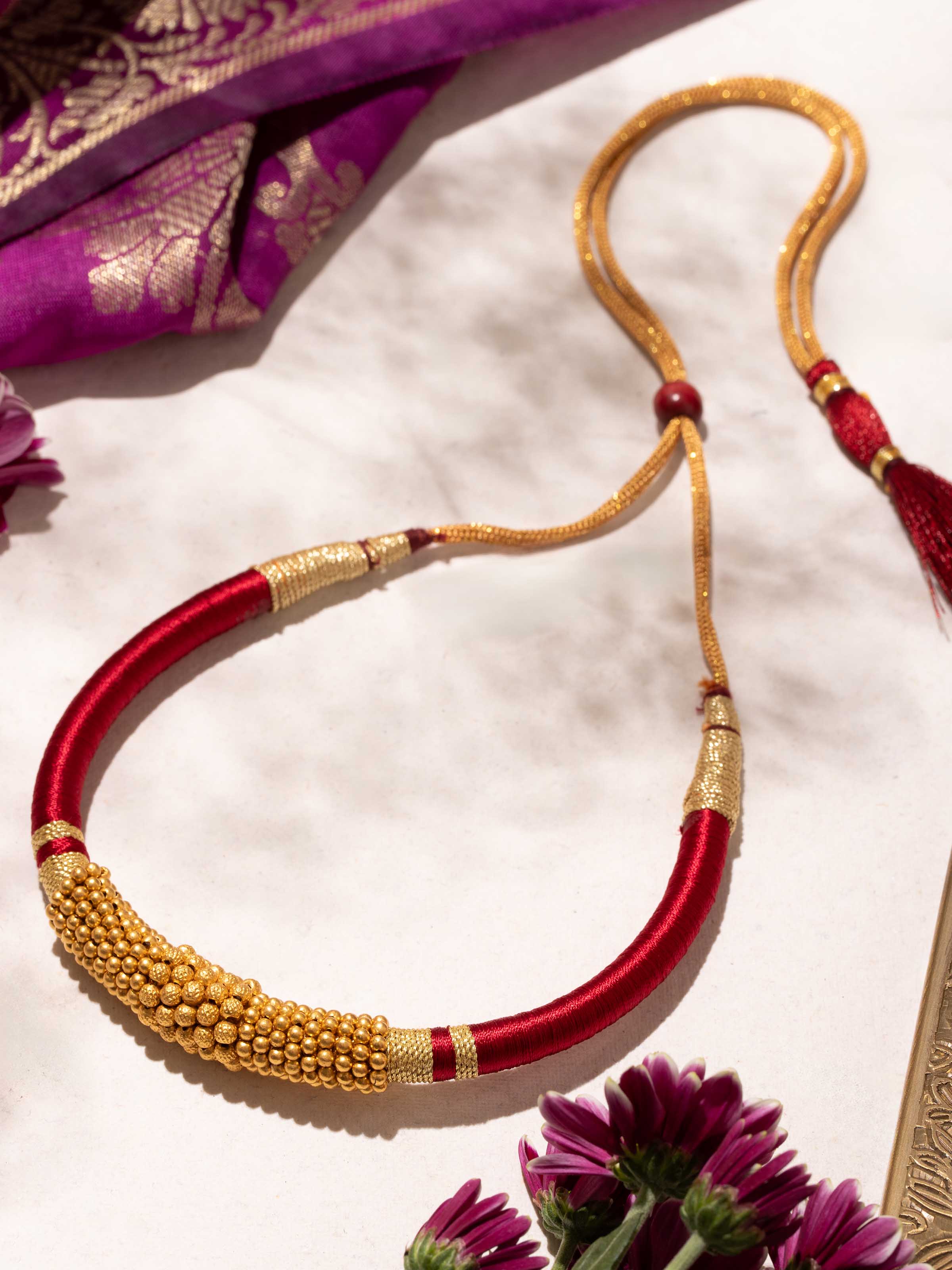Lifestyle view of Thushi 22 Karat Collar Necklace — Swadesh