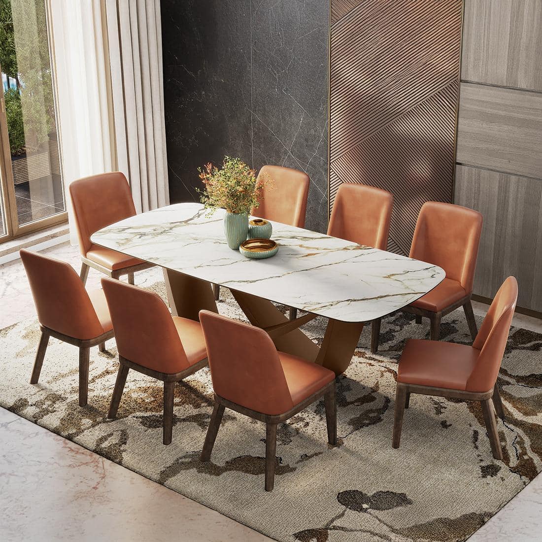 Paloma 8 Seater Pluto Spanish Ceramic Dining Table With Anderson Dining Chairs