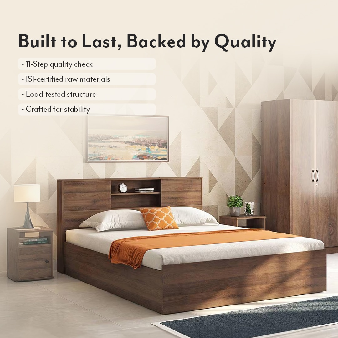 Amy Engineered Wood King Size Box Storage Bed In Classic Walnut Finish