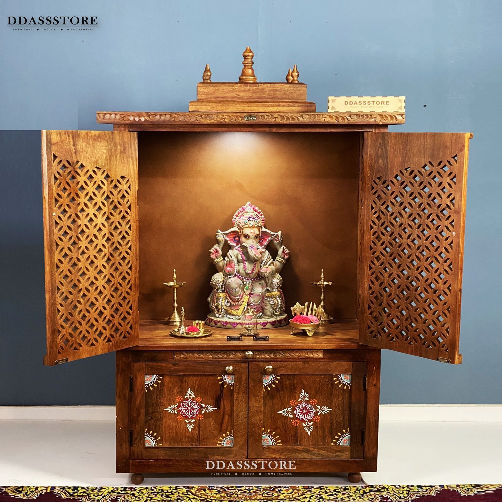 D'Dass Honey Finish Solid Sheesham Wooden Temple For Pooja - D'DASS
