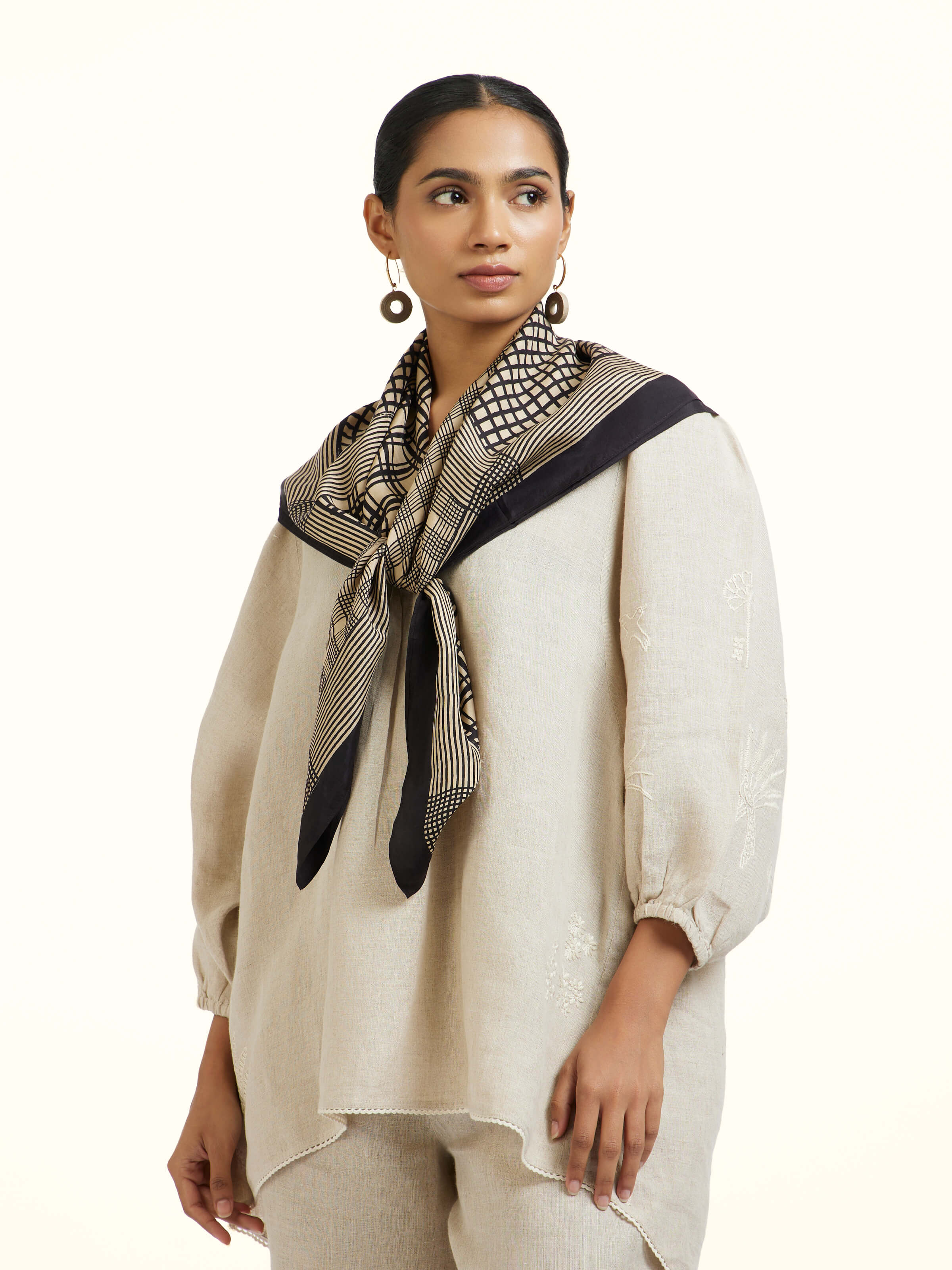 Black Silk Bagh Hand Block Printed Scarf