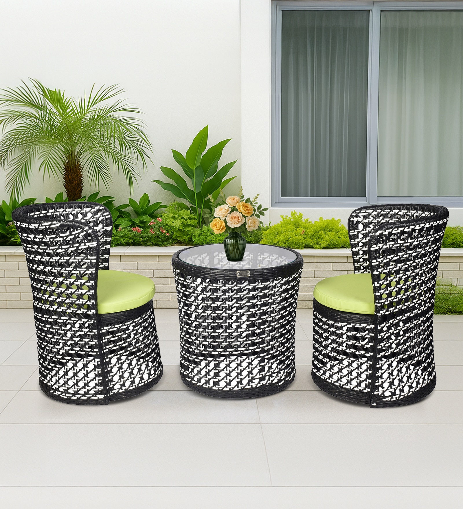 Brisbane Wicker Table And Chair Set Black And White Finish