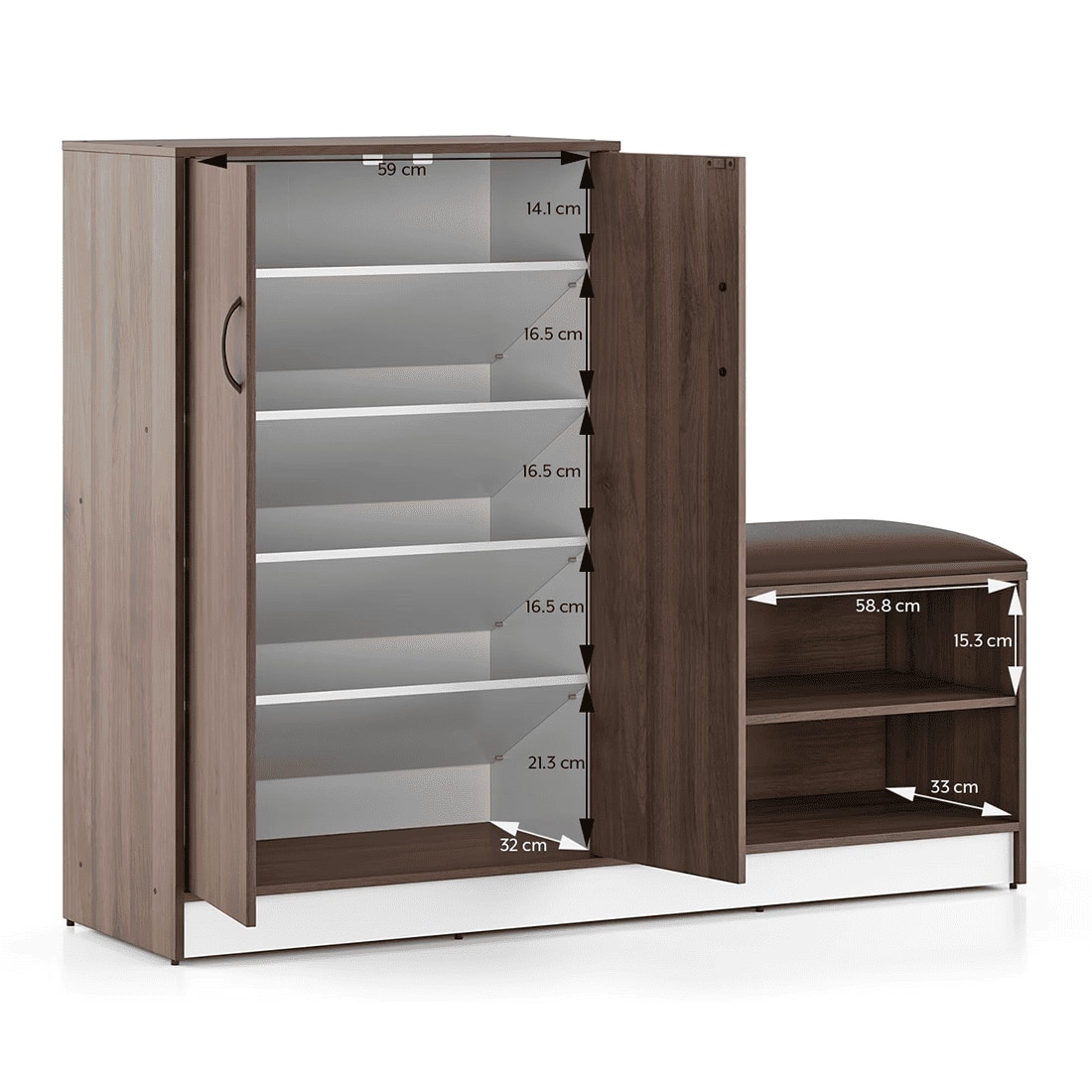 Alex 21 Pair Shoe Cabinet in Classic Walnut Finish