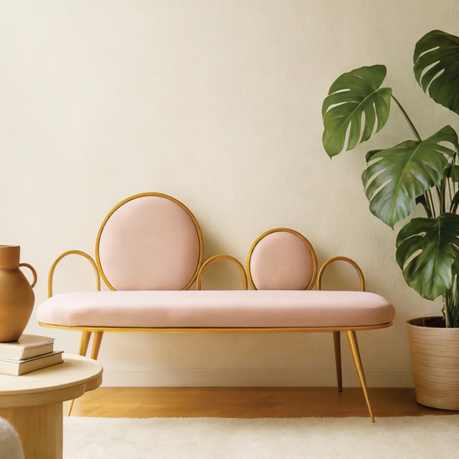 Monoloop Metal Bench in Pink Finish - Handicrafts Town
