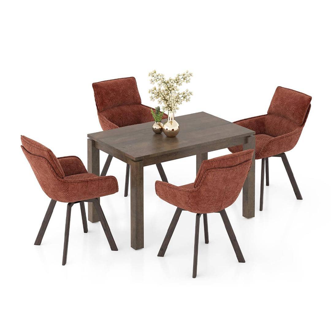 Atlas Solid Wood 4 Seater Dining Table With Set Of 4 Bren Swivel Dining Chair
