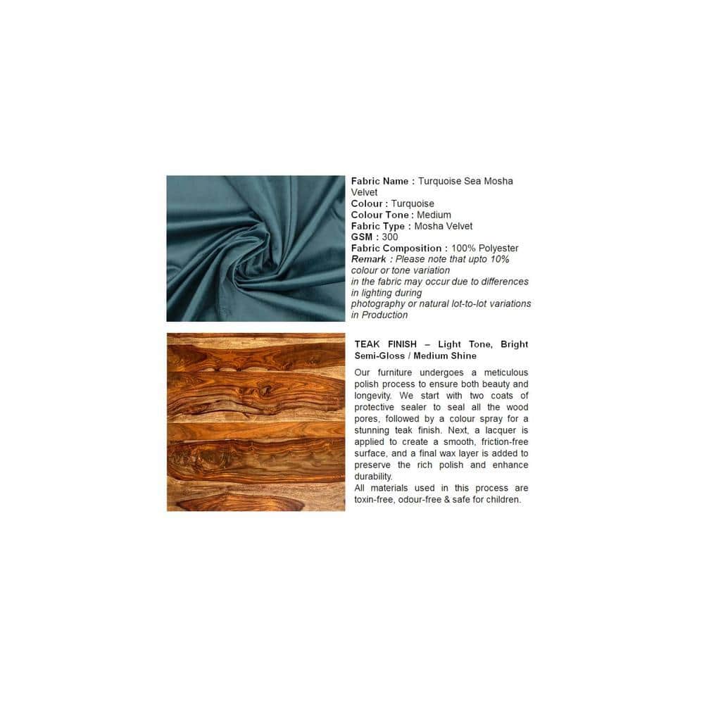 Rosslyn Solid Wood Ottoman Pouffee in Turquoise Sea Velvet