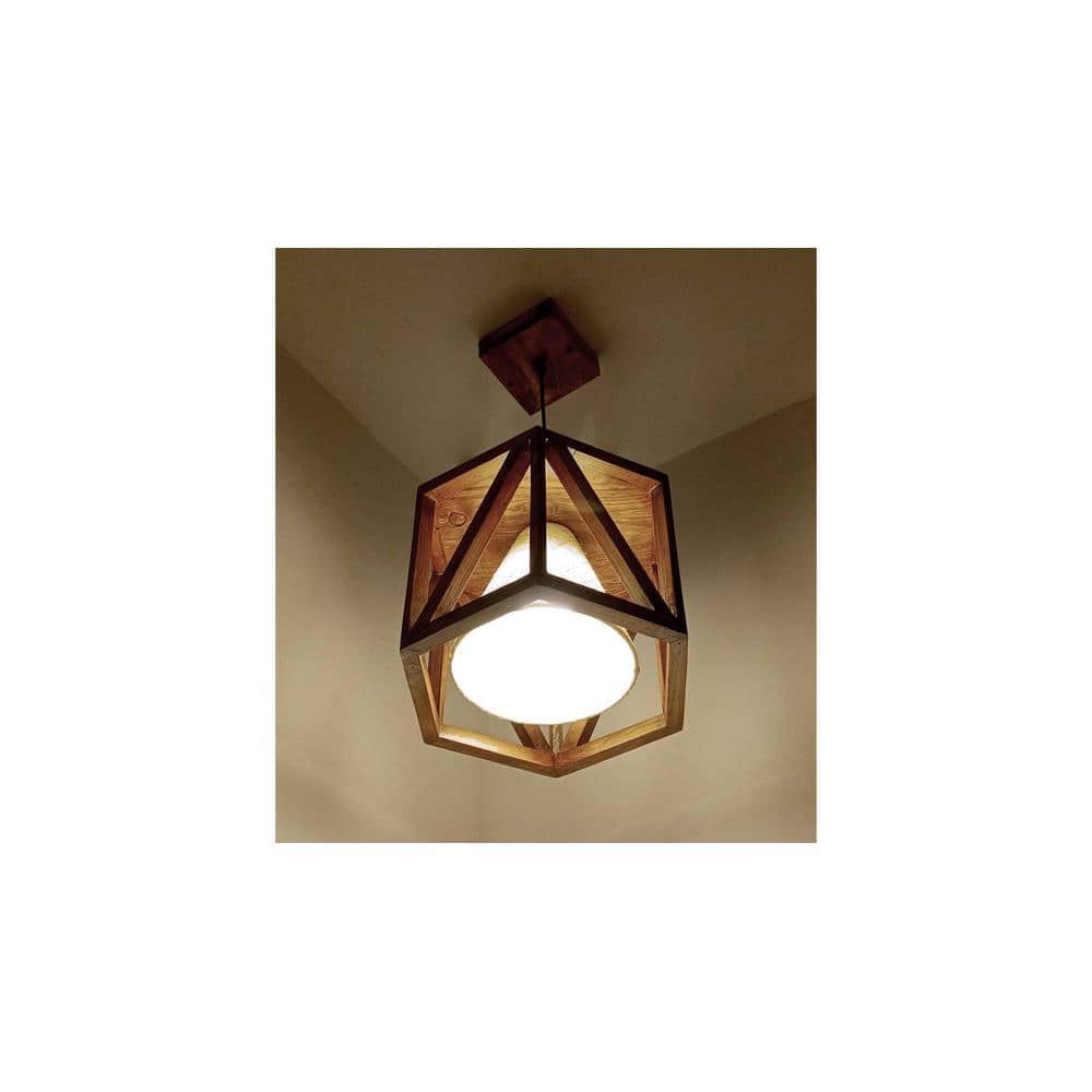 Symmetric Brown Solid Wood Single Hanging Light