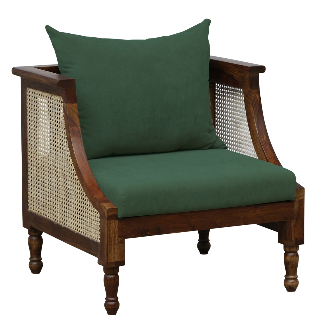 Linton 3+1+1 Seater Wooden Sofa in Green Fabric