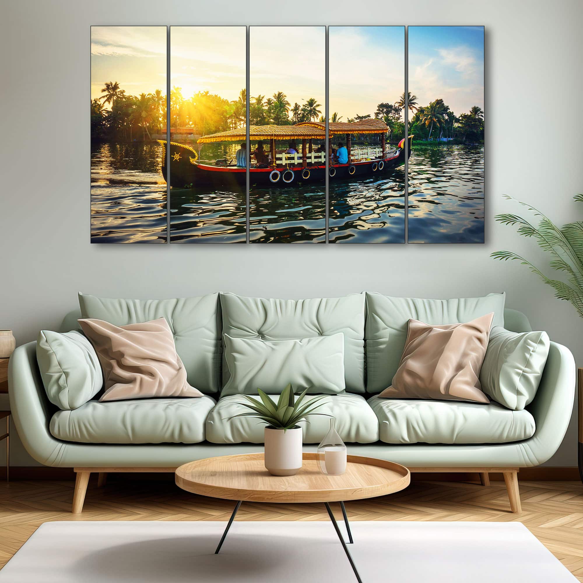 The Castle Decor Kerala Boat Wall Painting Wooden Framed 27x48 Inch (Style 2) - The Castle Decor