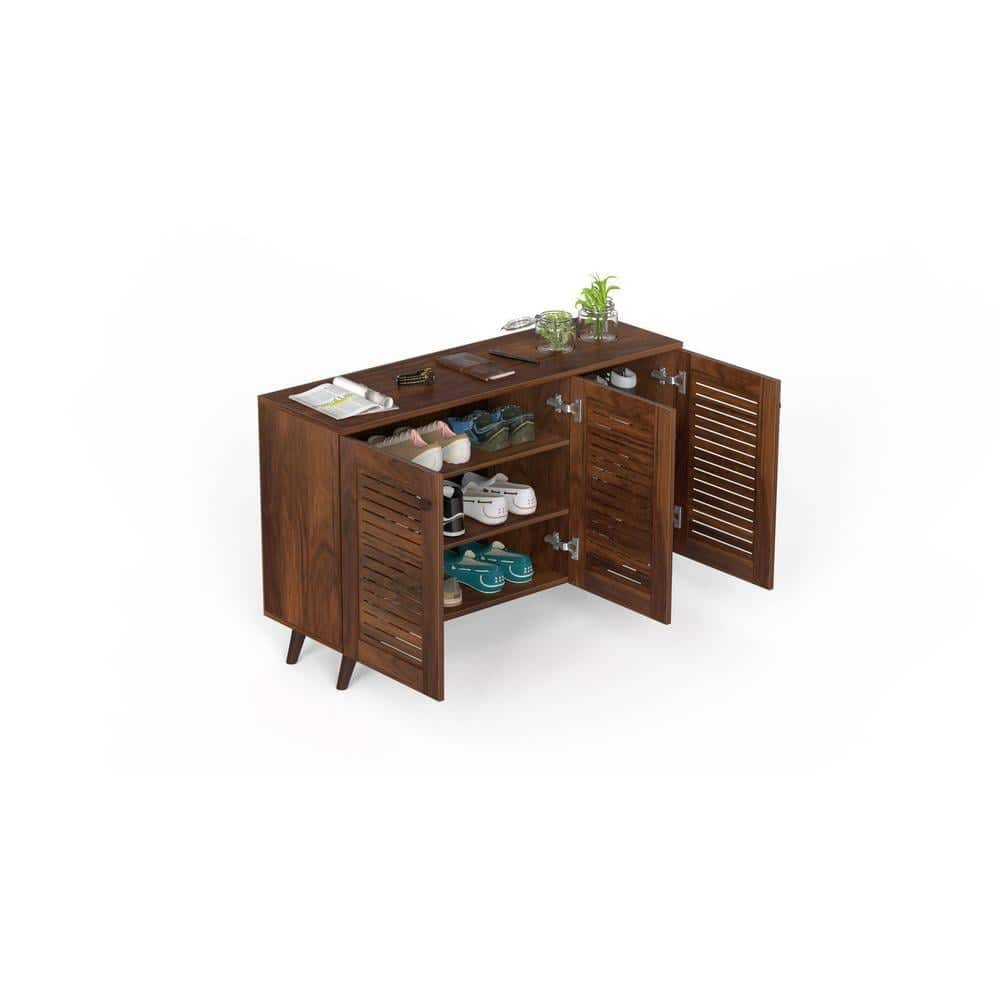 Carlem Engineered Wood 3 Doors Shoe Rack Cabinet Slipper Footwear Stand Organizer with Two Adjustable Shelves Store Up to 16 Pairs for Home (Brown Maple)