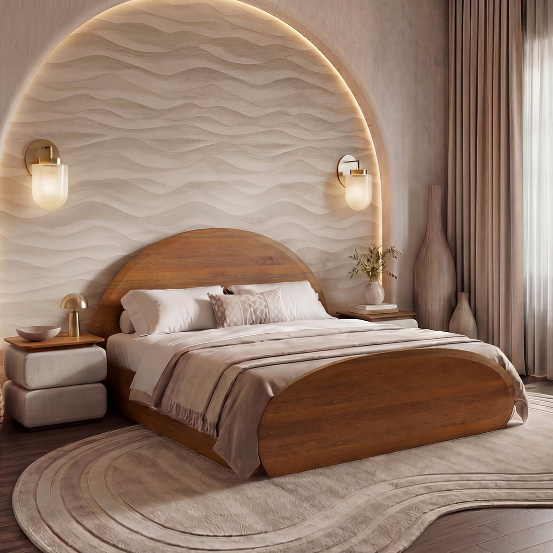 Sora Solid Wood Queen Size Bed With Hydraulic Storage (Amber Walnut Finish)