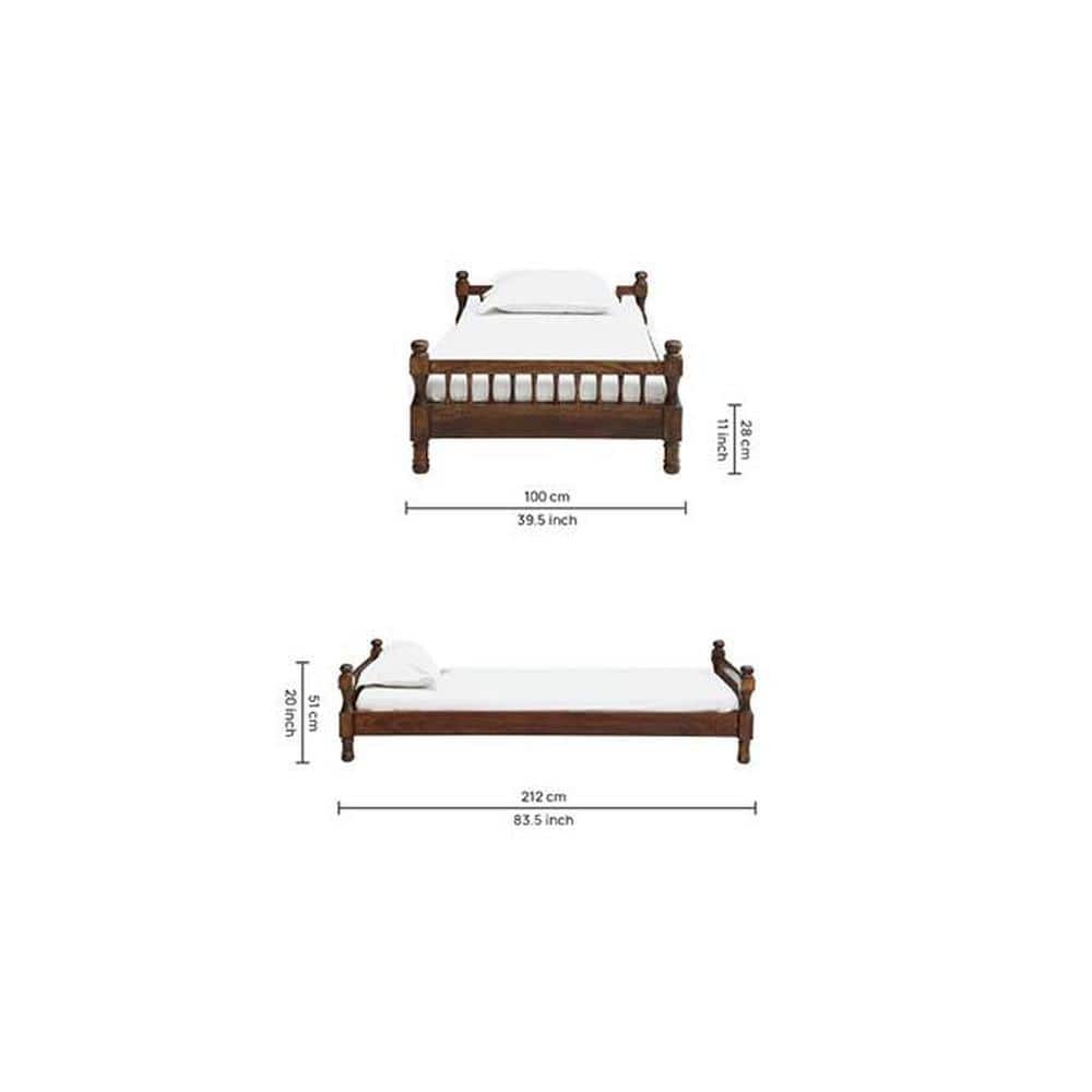 Wood Solid Wood Single Size Non Storage Bed In Provincial Teak Finish