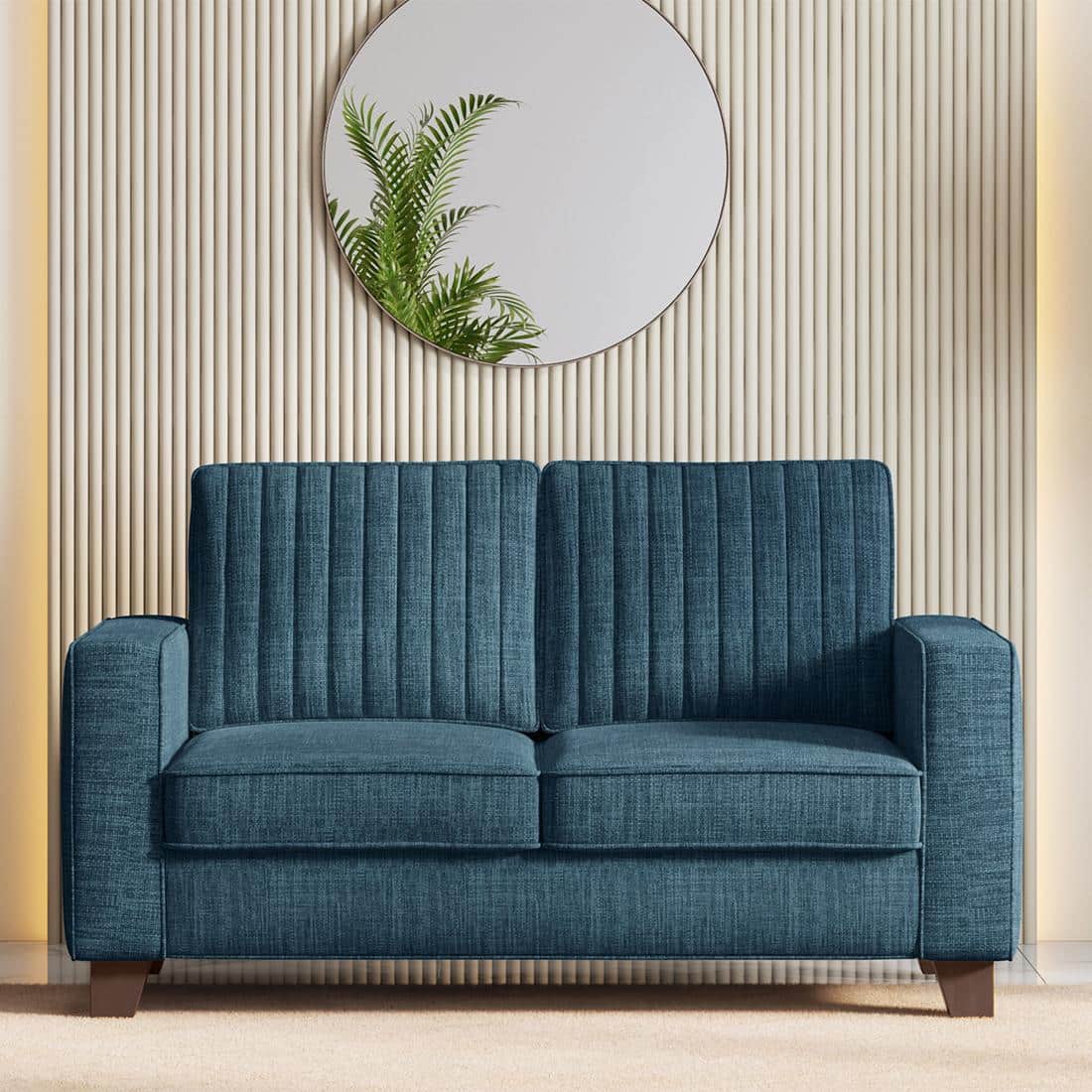 Apollo Neo 2 Seater Fabric Sofa in Indigo Blue Colour (Back Height : Regular, Cushion Type : Hard)