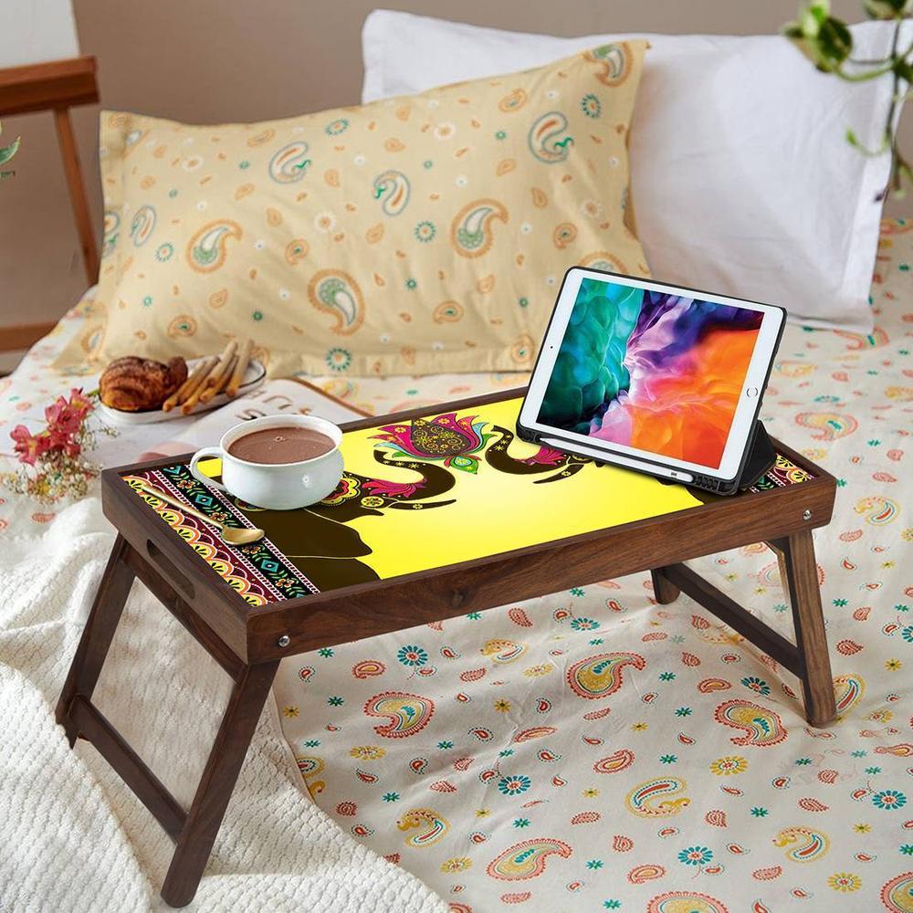 Majestic Tusker Solid Wood Bookshelf and Serving Tray In Multicolour