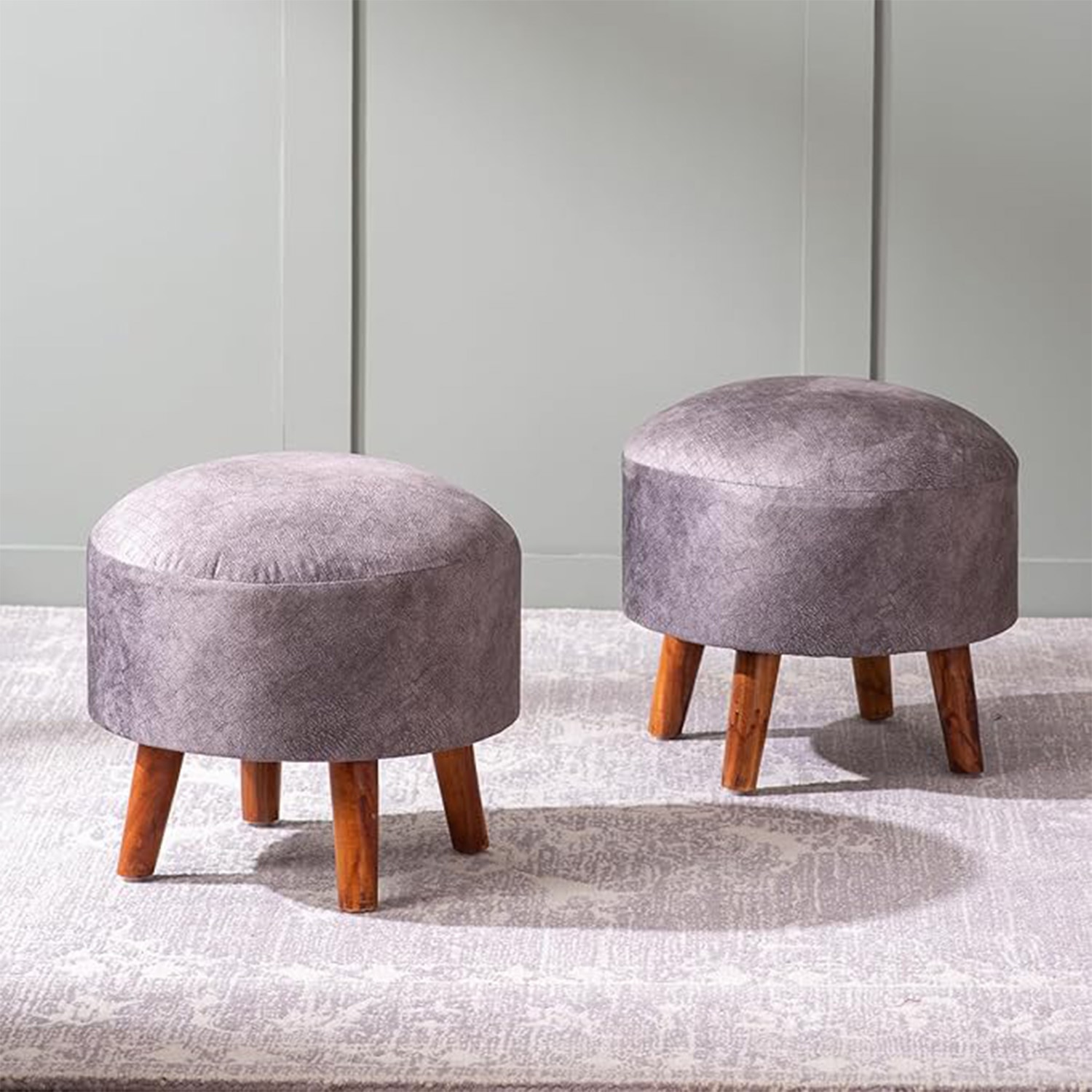 Brick Grey Faux Leather Ottoman Set Of 2 - Nestroots