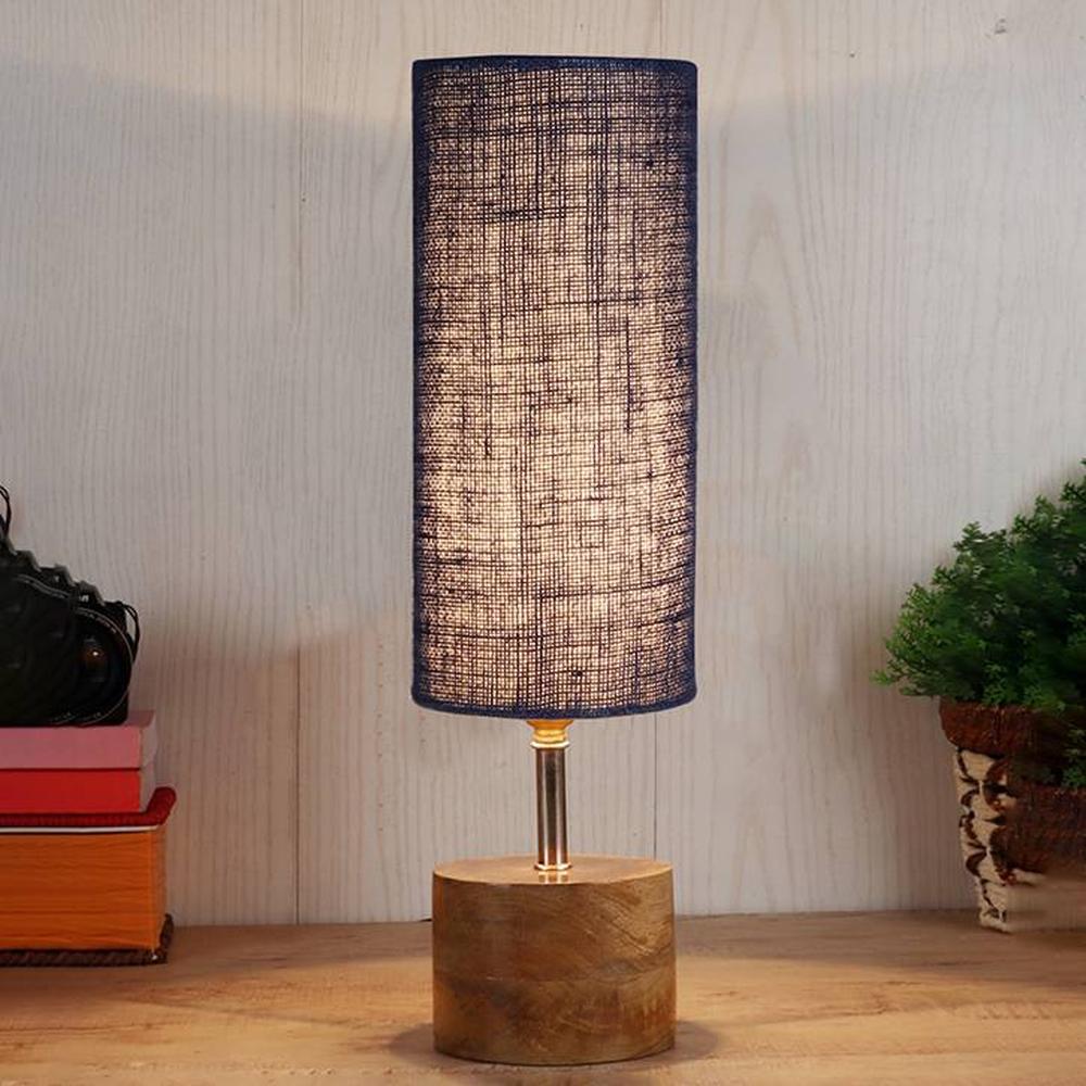 Alyssa Blue jute & solid wood table lamp