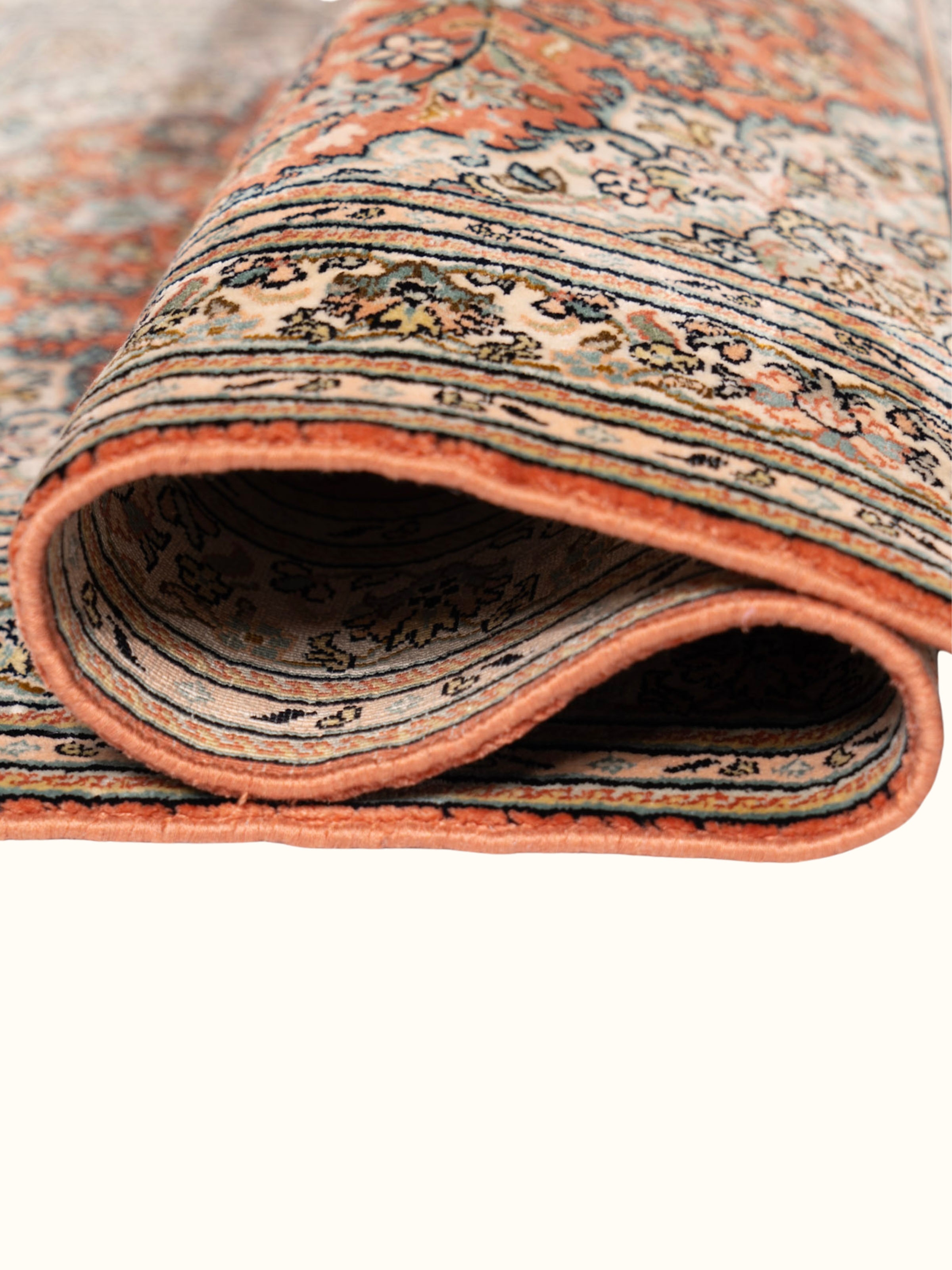 Traditional Kashan Kashmir Silk Hand-Knotted Carpet