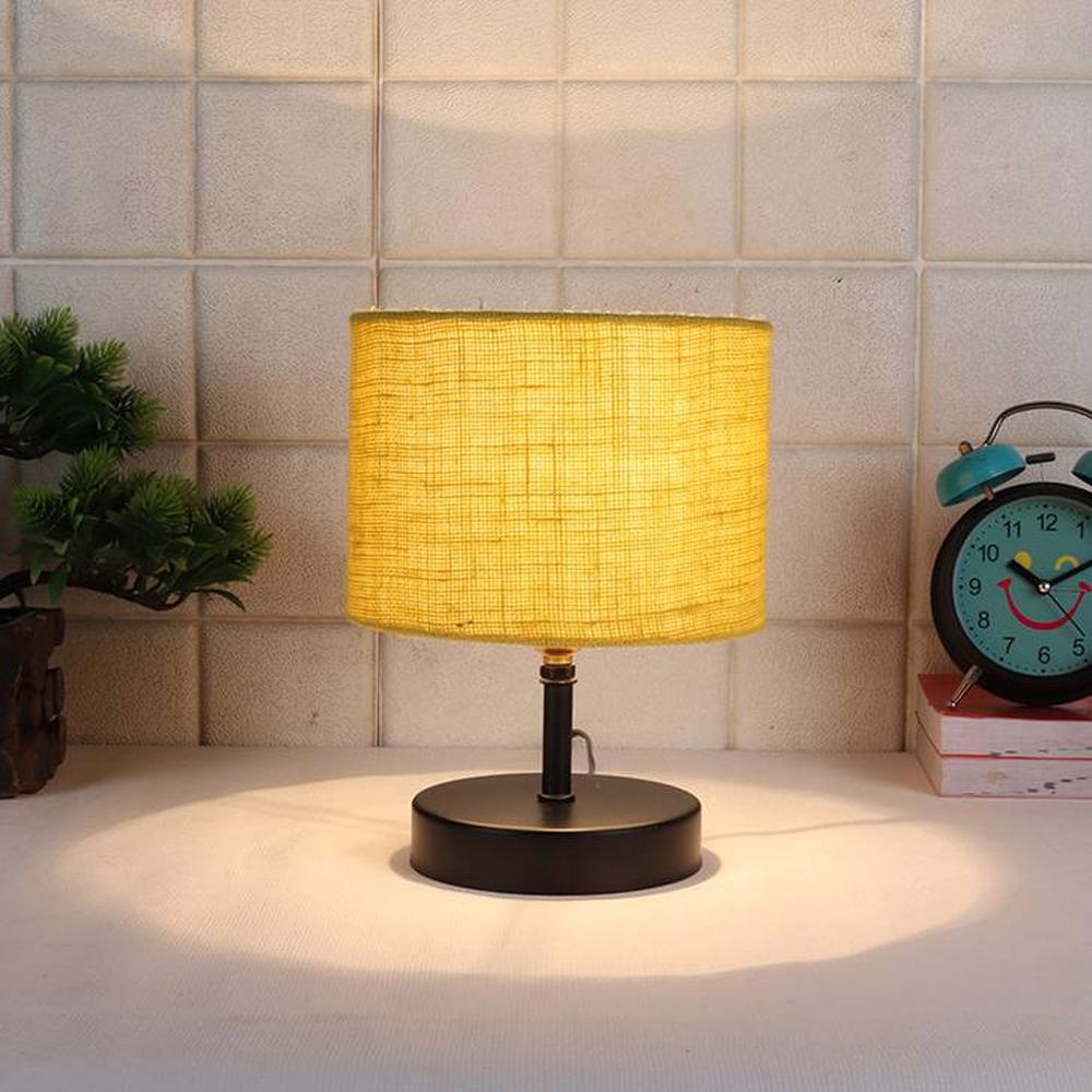 Cheney Yellow Natural Fiber Shade Table Lamp with Black Iron Base