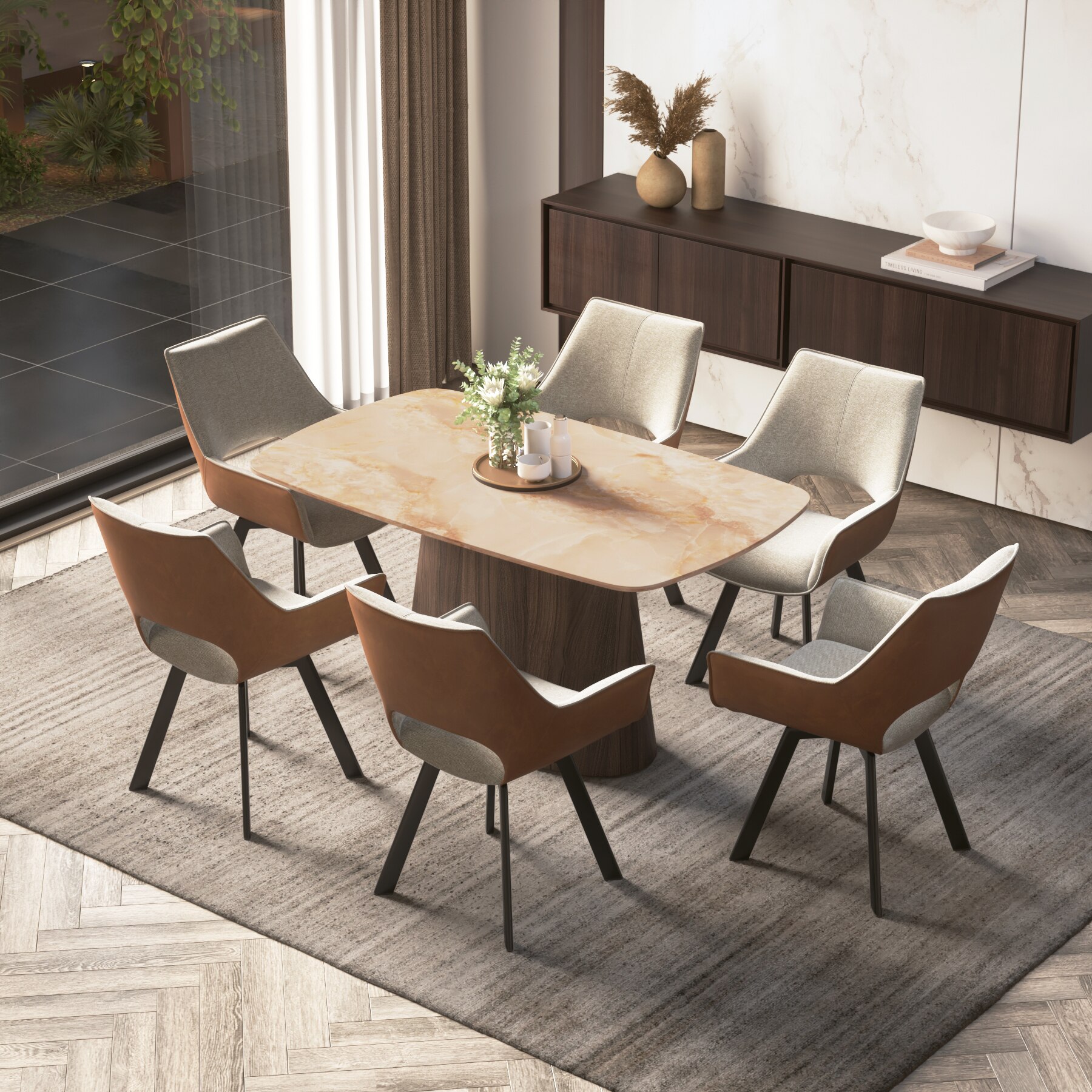 Nola Comapct 6 Seater Dining Table With Set of 3  Casey Dining Chair