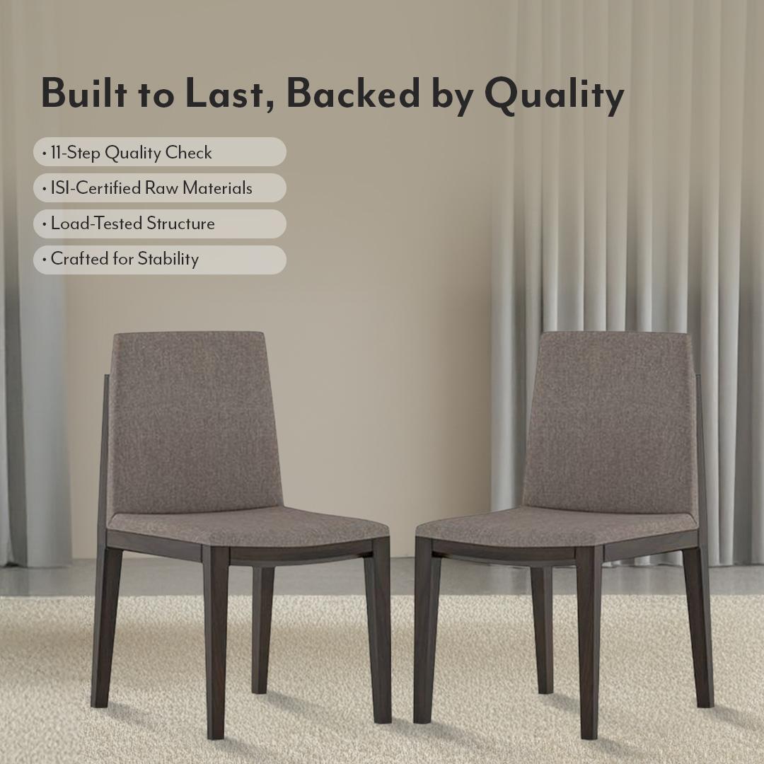Galatea Dining Chair Set Of 2 Teak In American Walnut Finish With Grey Colour Fabric