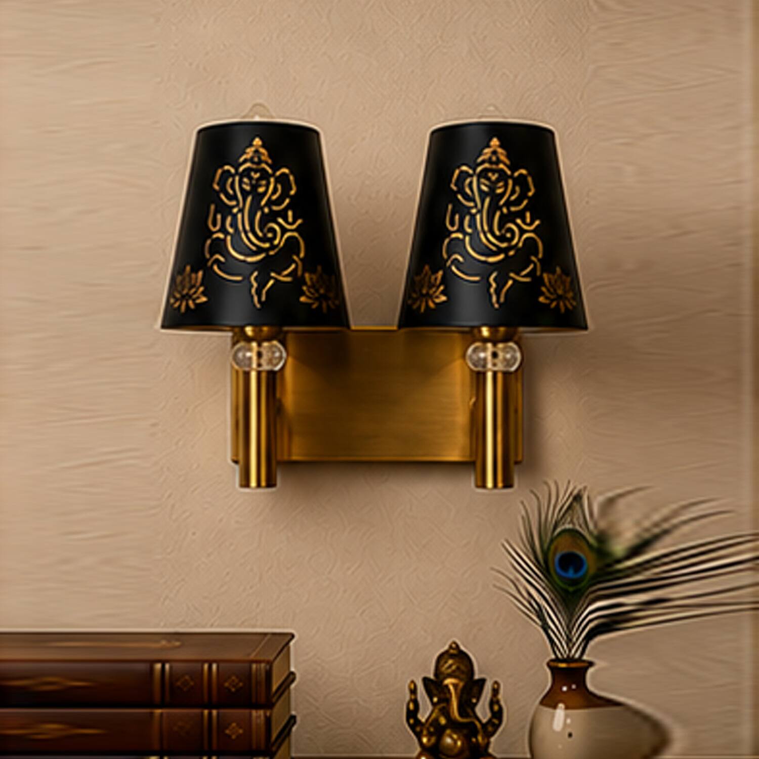 Devansh Metal Electric Wall Light in Gold Colour with Multi Shade Count of 1 Light