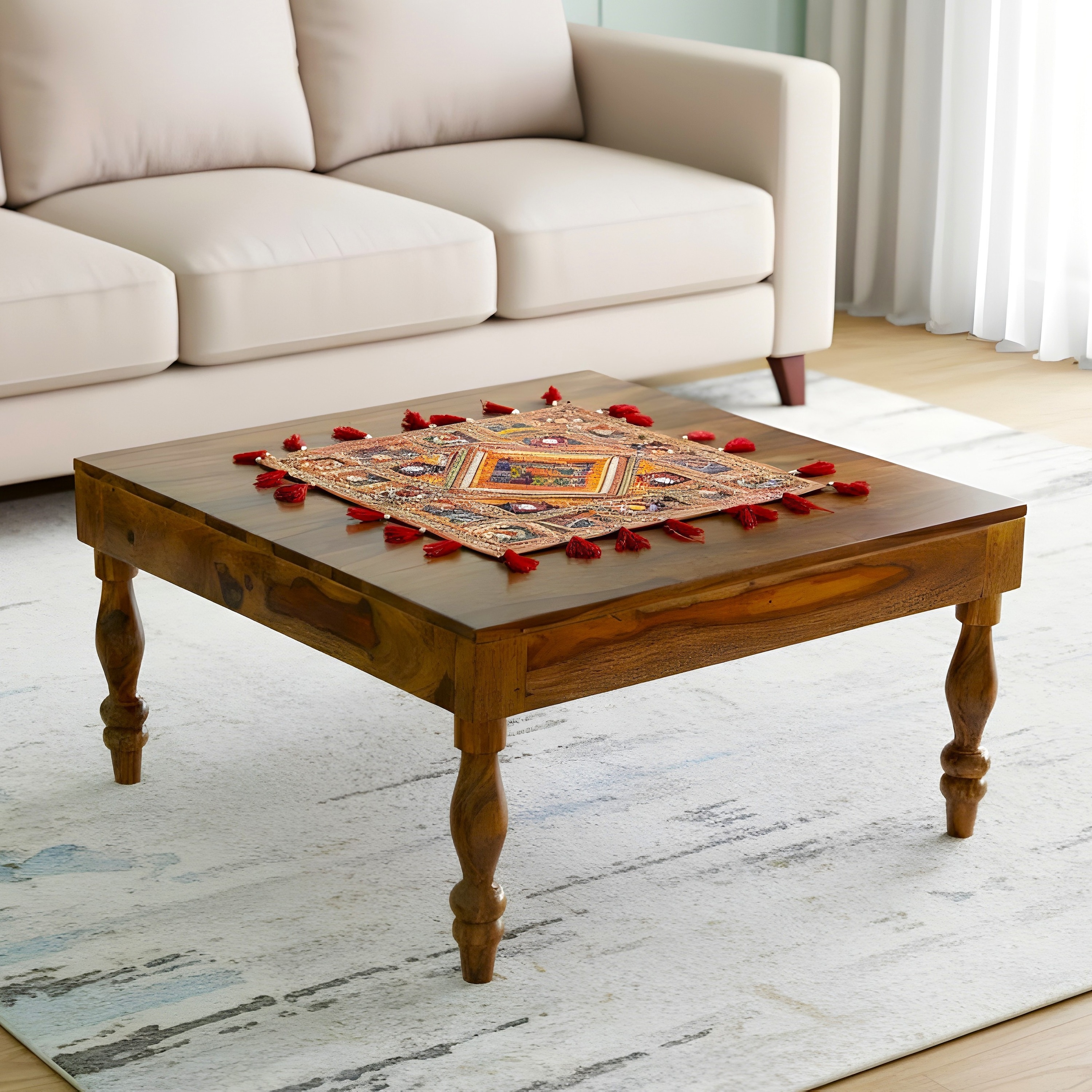 Sydney Sheesham Wood Coffee Table In Teak Finish
