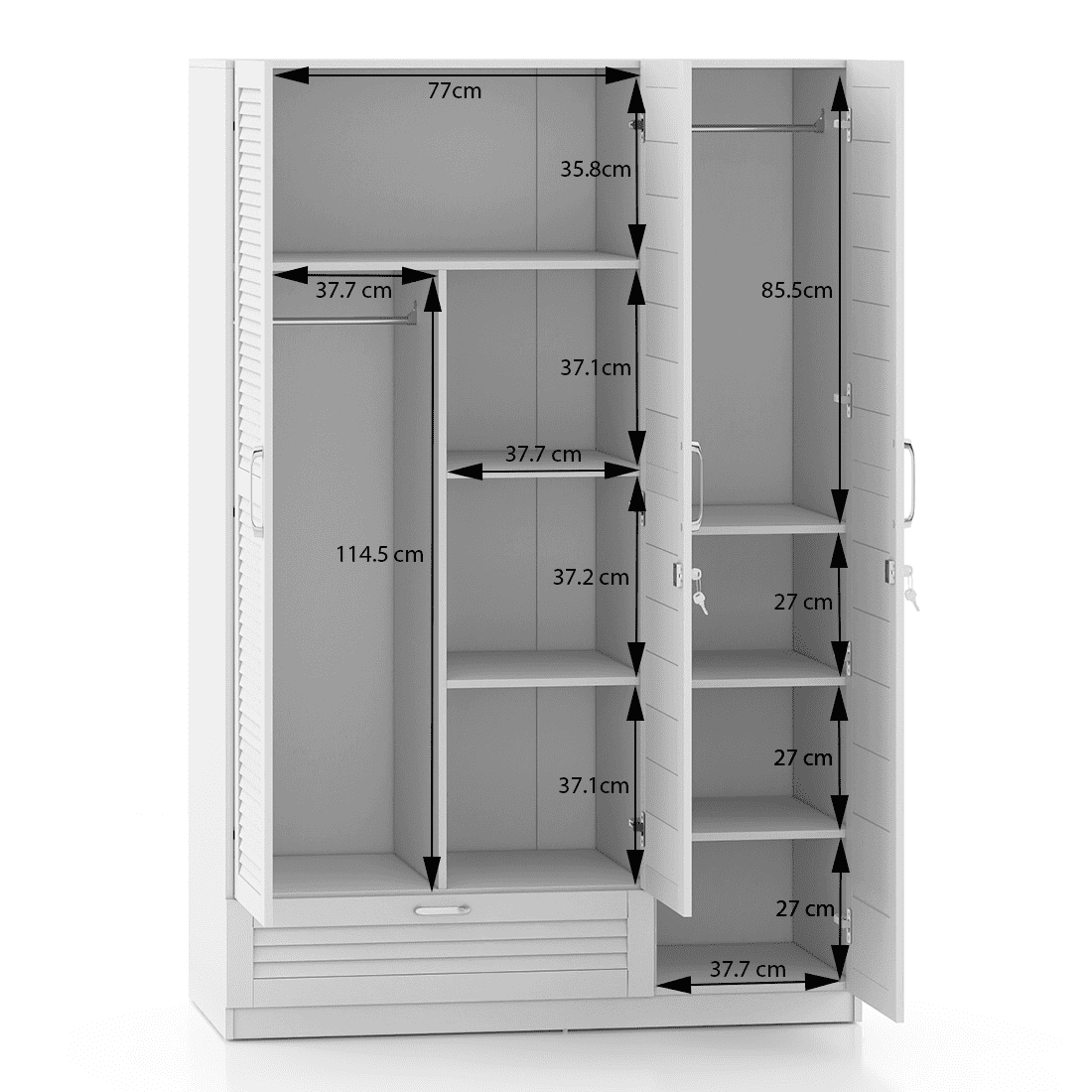 Bennis Engineered Wood 3 Door Wardrobe Without Mirror in White Finish