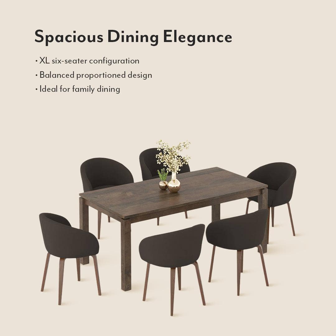 Atlas Solid Wood 6 Seater Dining Table with 6 Meryl Lounge Chair