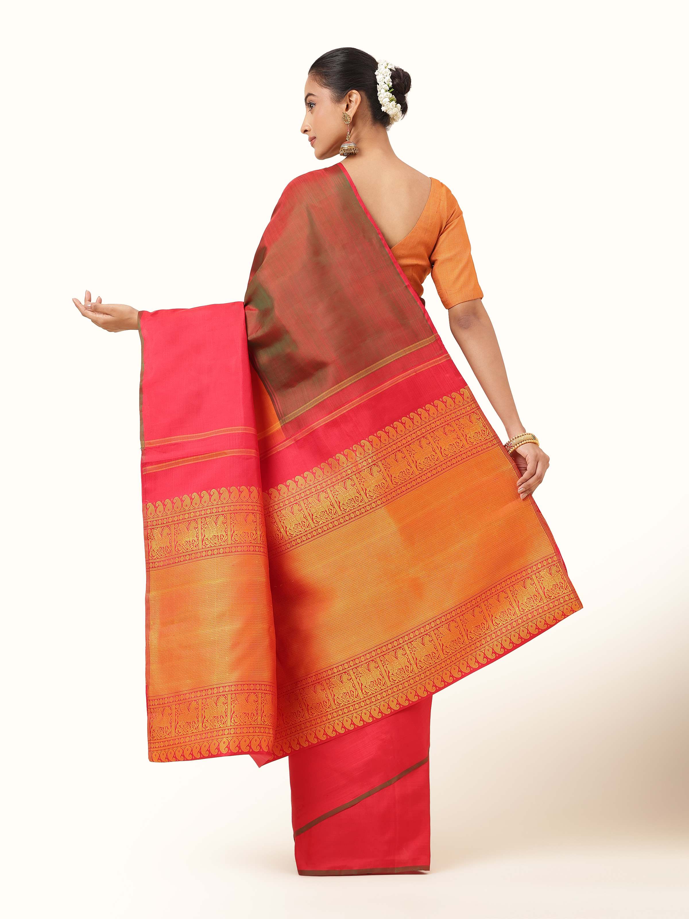 Orange Silk Kancheepuram Saree