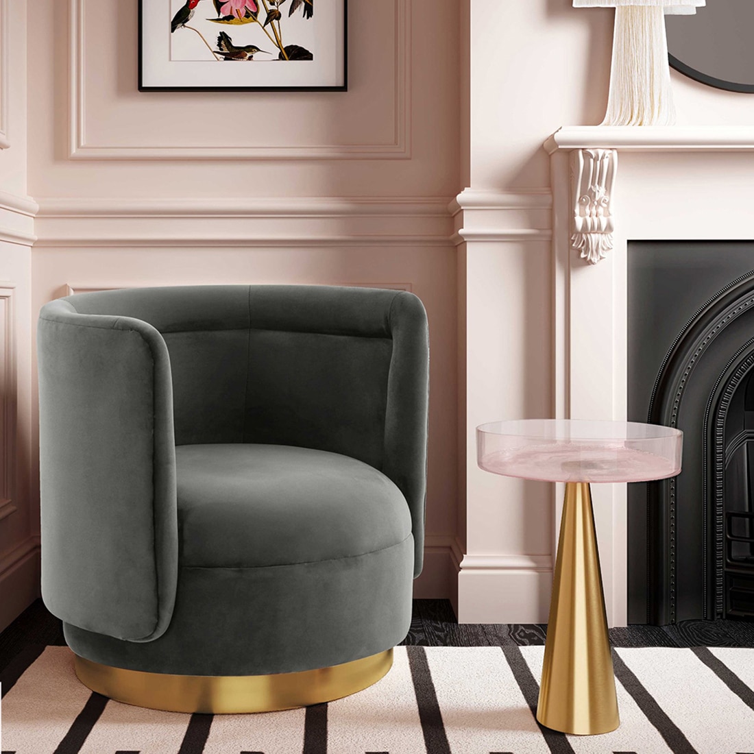 Bateau Solid Wood Lounge Chair in Dark Grey Colour