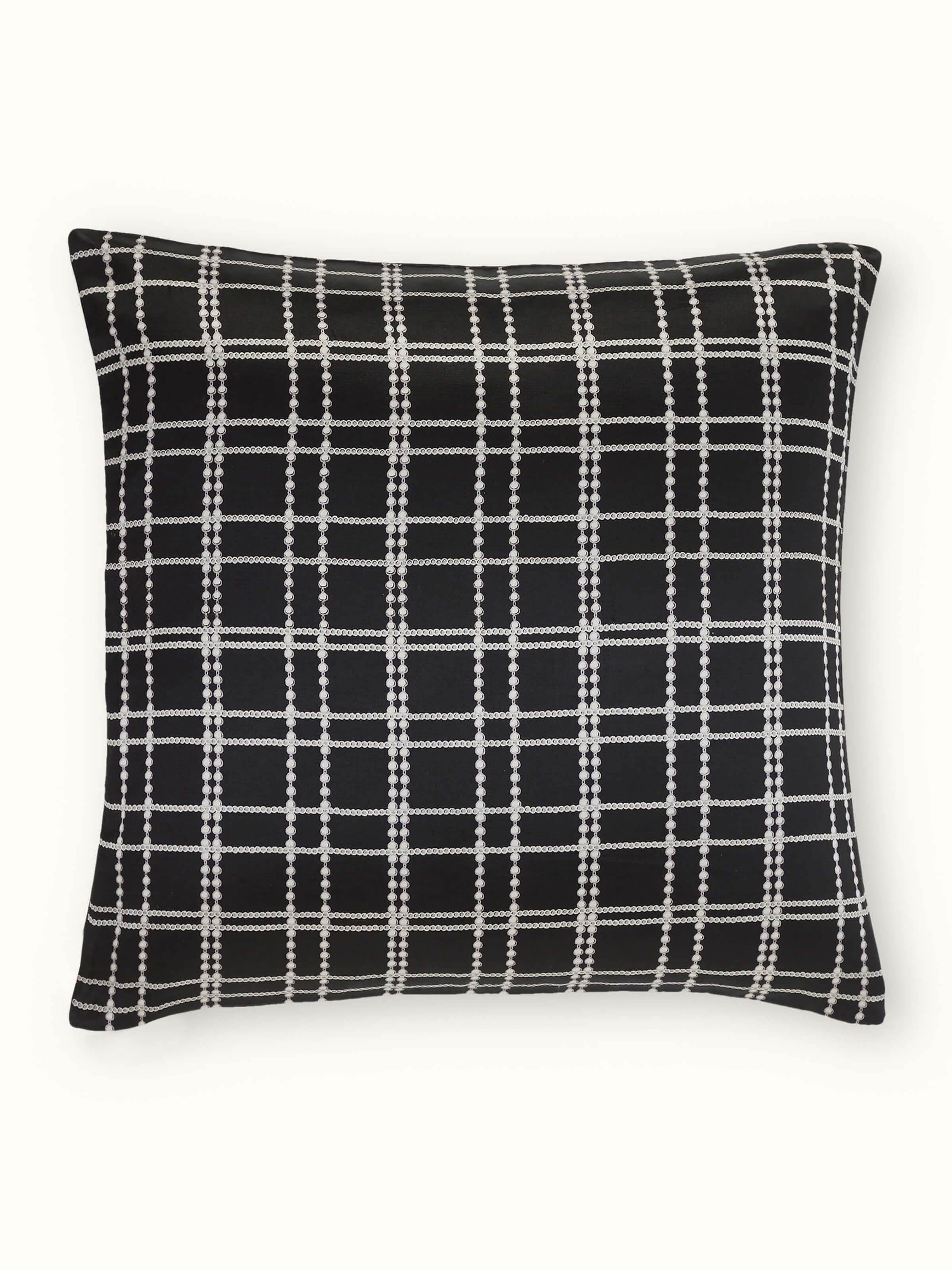 Rambagh Black Checks Cotton Blend Sanganeri Hand Block Printed Cushion Cover