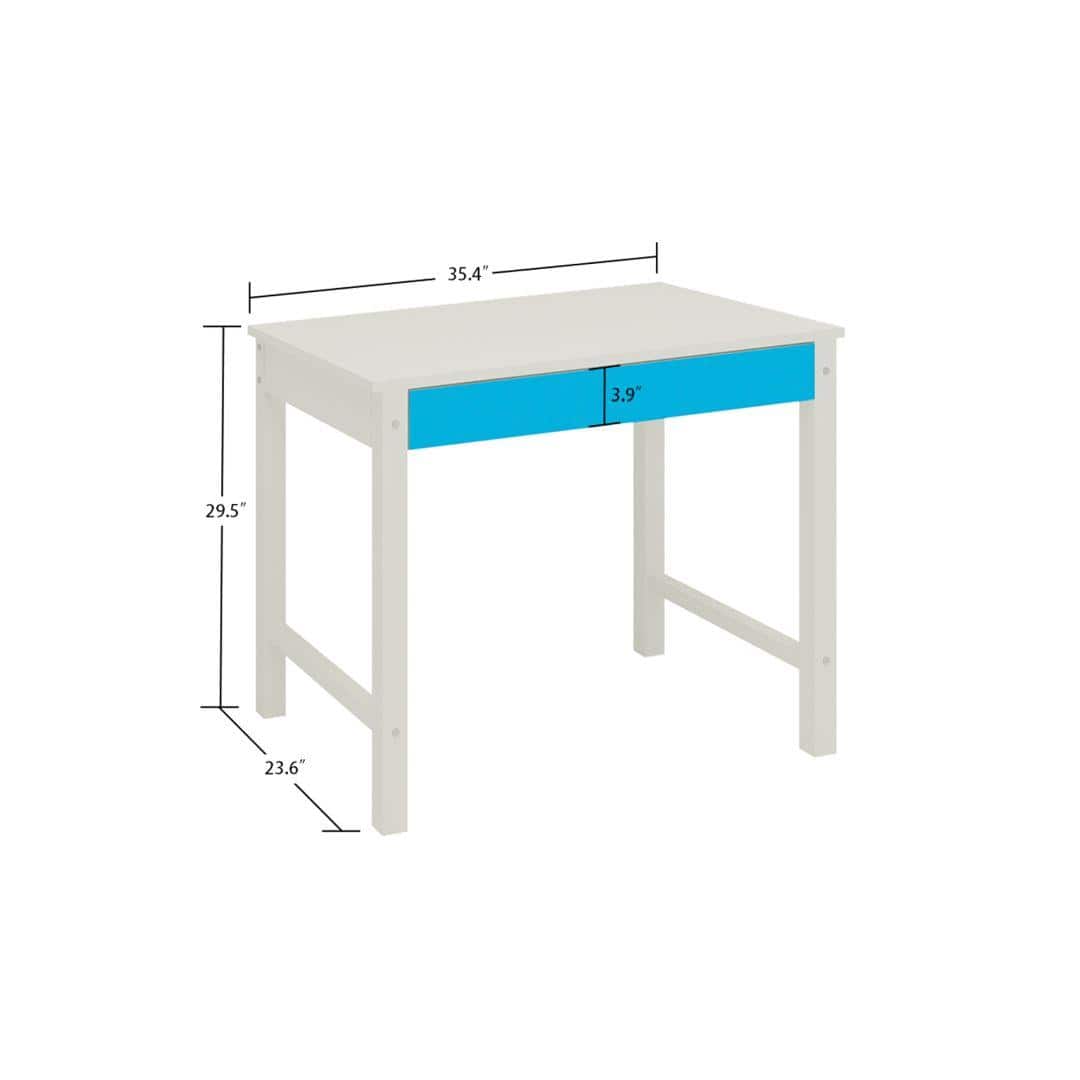 Mystica Kids Solid Wood Study Desk with Drawer in Ivory Azure Blue Colour