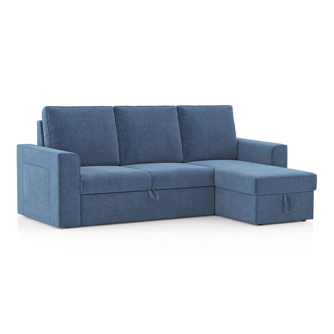 Kowloon Sectional Sofa Cum Bed with Storage Colour Baltic Blue premium chenille