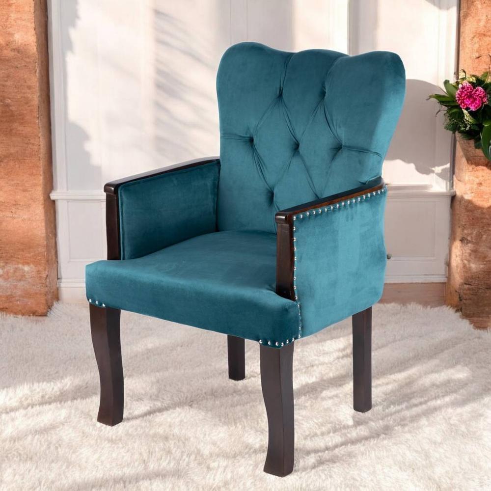 Arista Sheesham Wood Accent  Chair in Turquoise colour