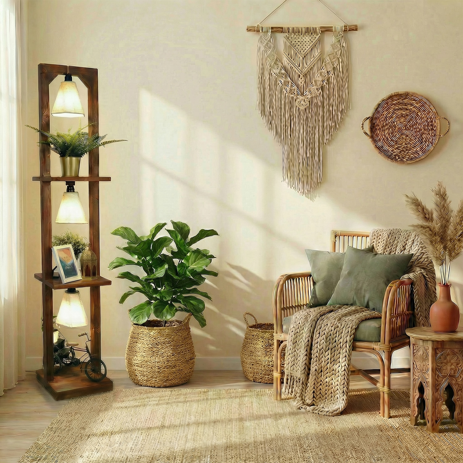 Daffodil Beige Jute Floor Lamp with Beige Jute Base