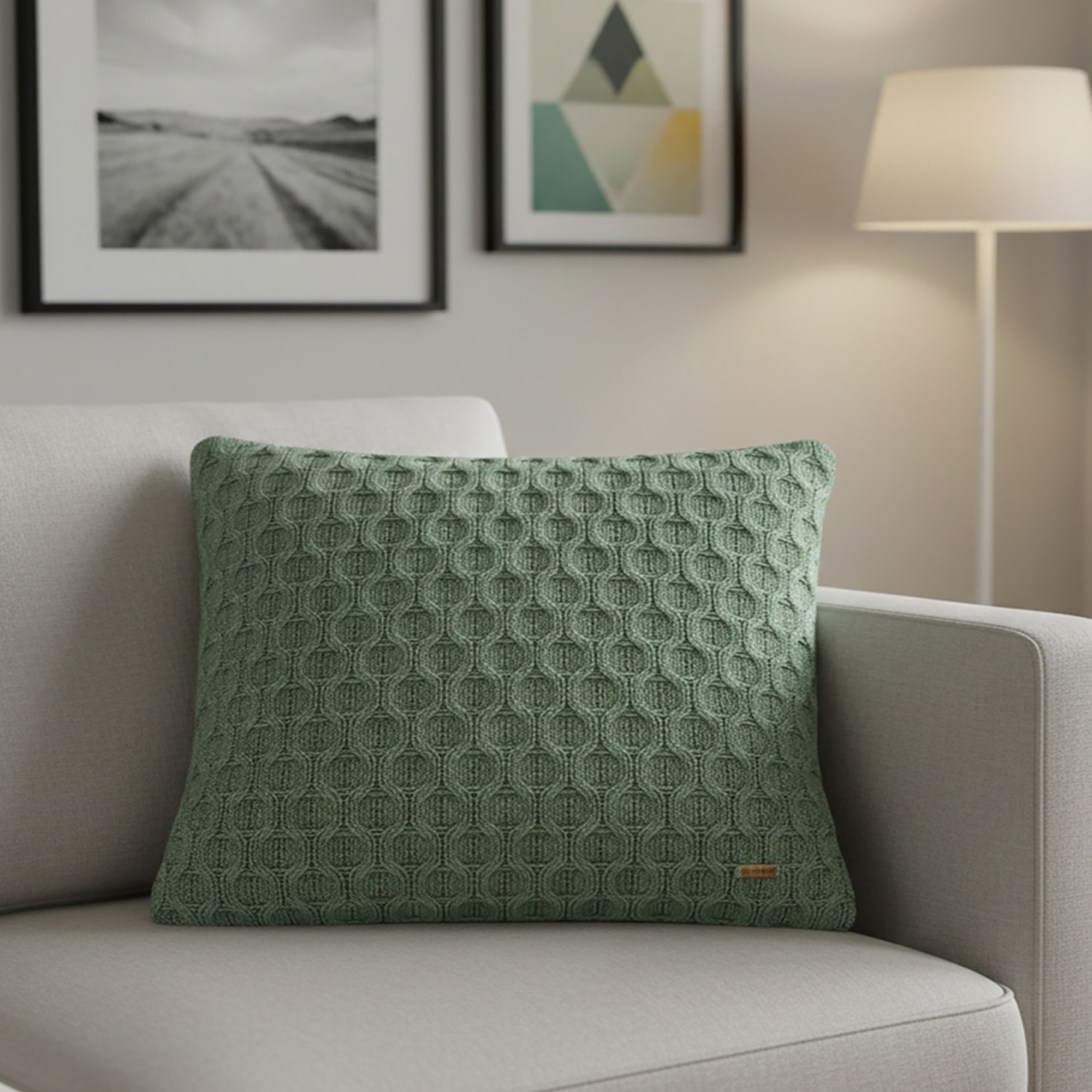 Kelly Knit Bermuda Green Cotton Cushion Cover 16X16 Inches - Pluchi