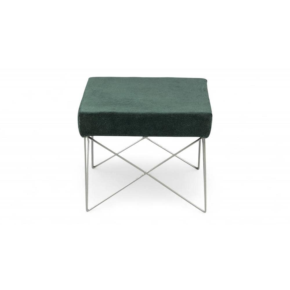 Asansol Sheesham Wood Accent Square Set of 2 Stools     in Green Cotton Velvet Upholstery