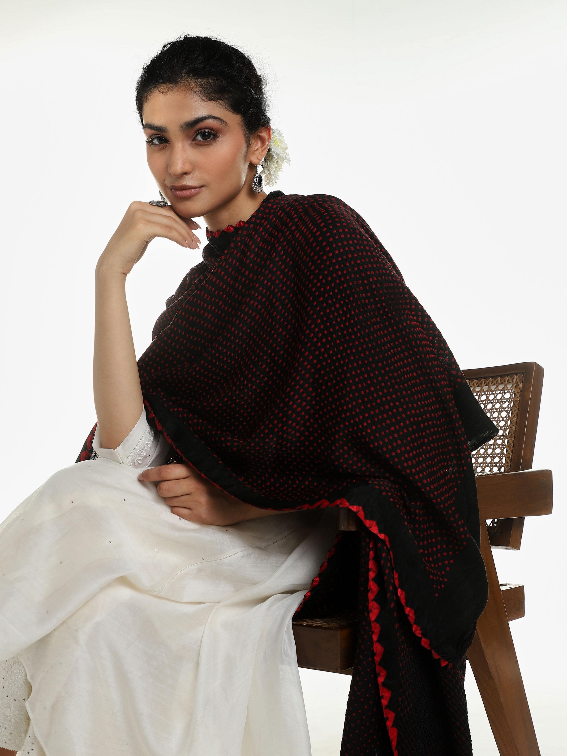 Black Gajji Silk Bandhani Tie & Dye Dupatta