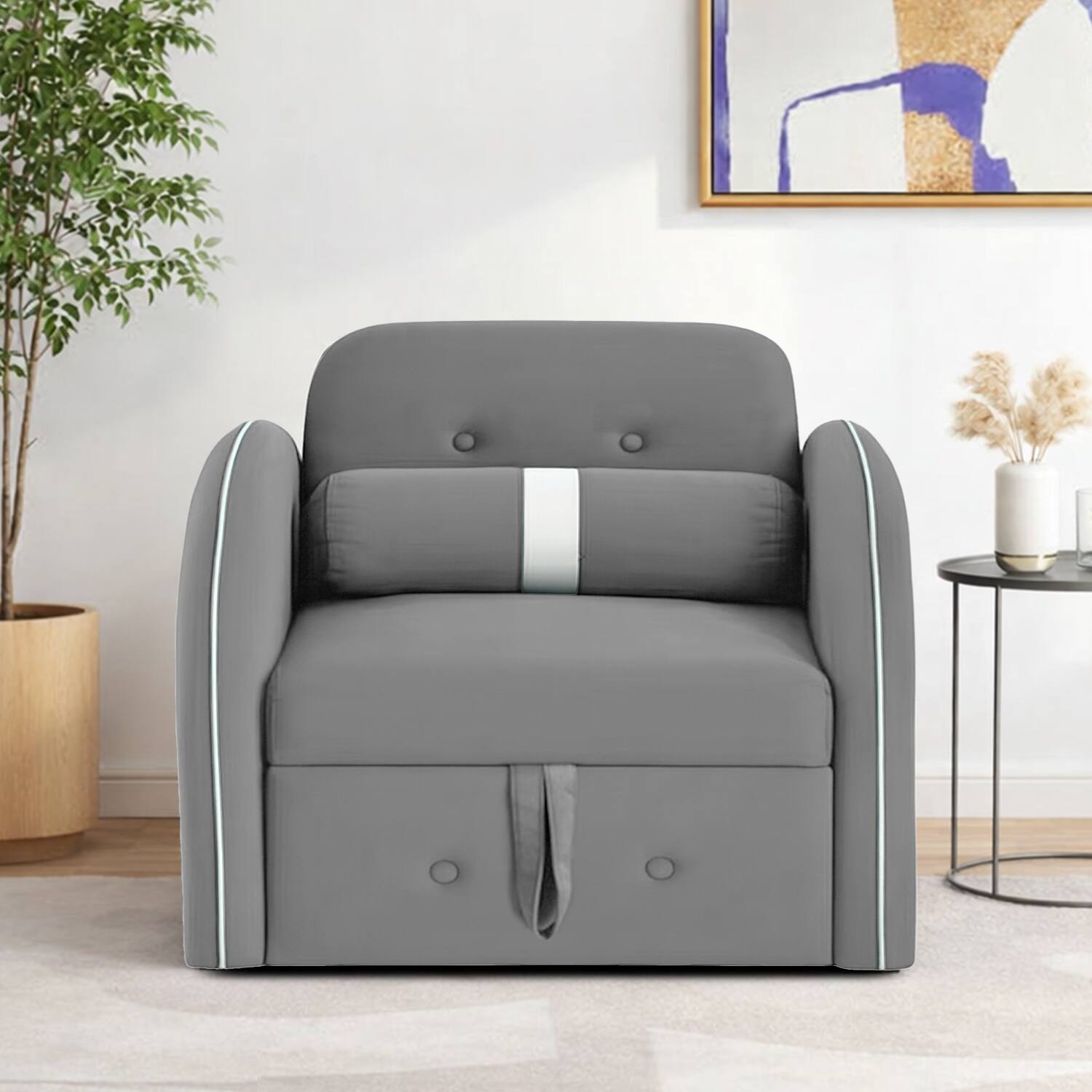 Jayen 1 Seater Pull Out Sofa cum Bed  in Grey Colour - Home Lifestylez