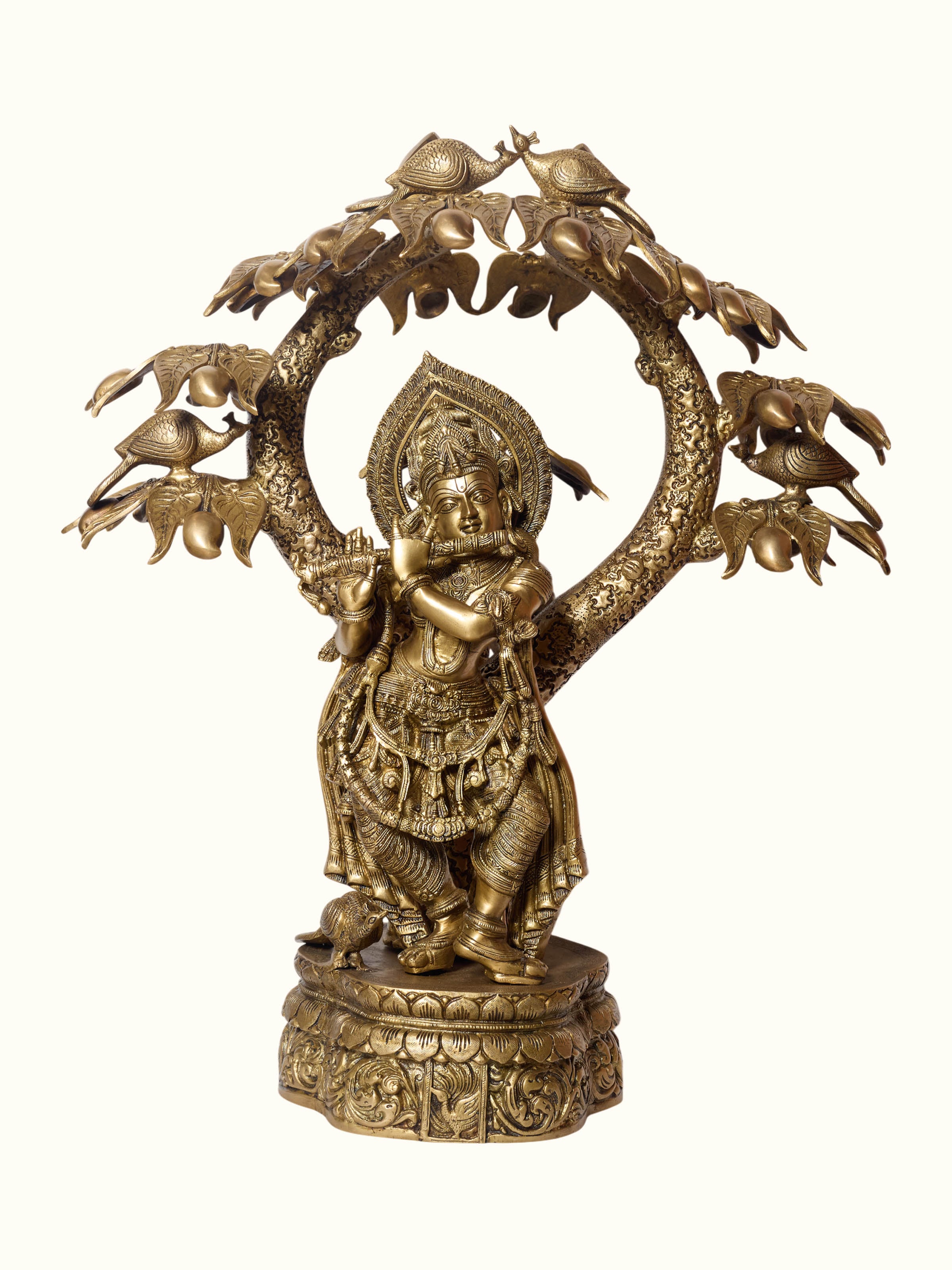 Brass Krishna Standing Tree Idol