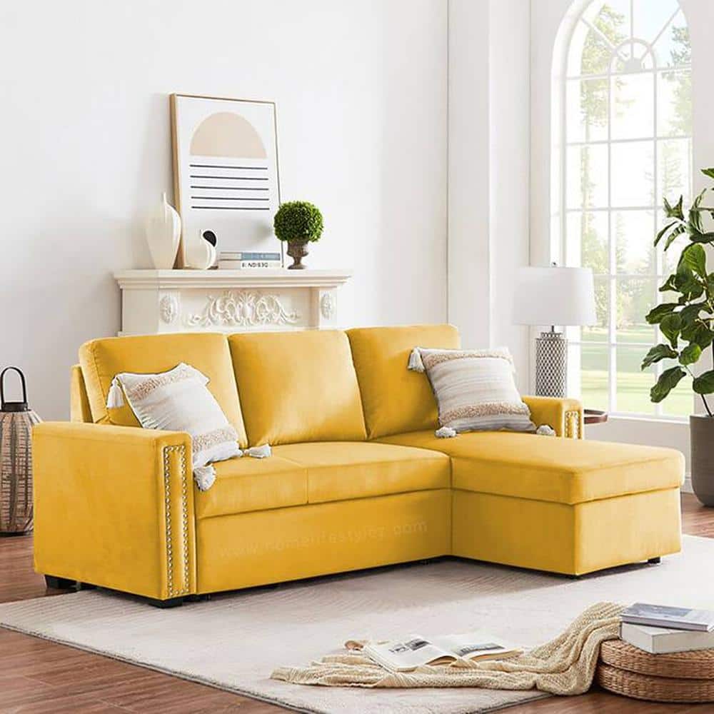 Solace  Pull Out Sofa cum Bed  in Orange Colour - Home Lifestylez