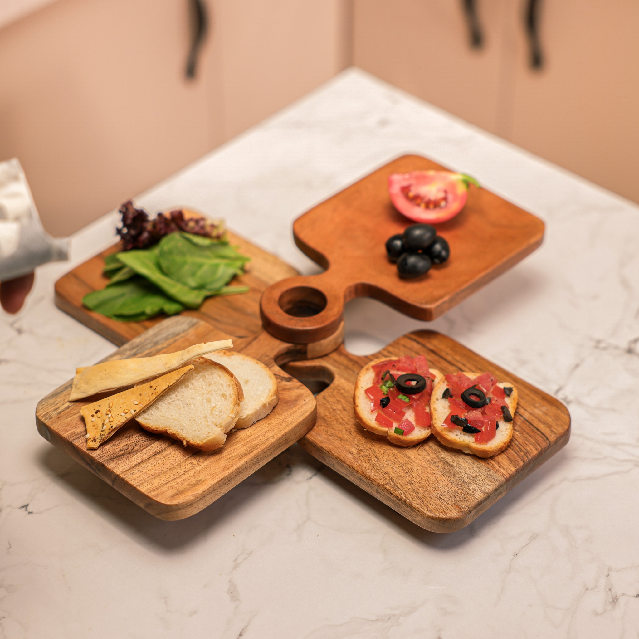 Ireka Home River Loop Acacia Wood Serving Board Set – Set of 4 - Ireka Homes