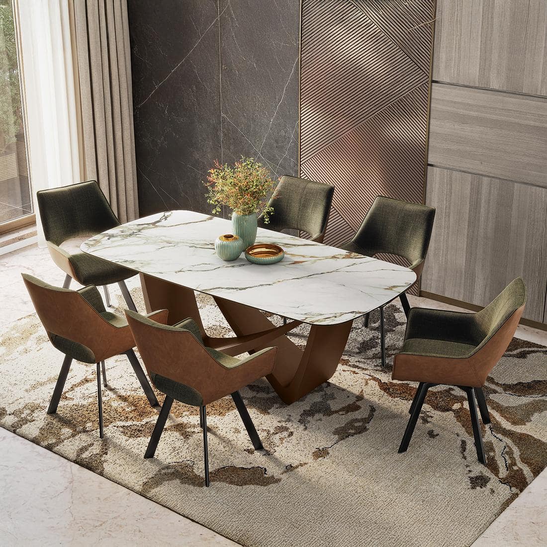 Paloma 6 Seater Pluto Spanish Ceramic Dining Table With Casey Dining Chairs