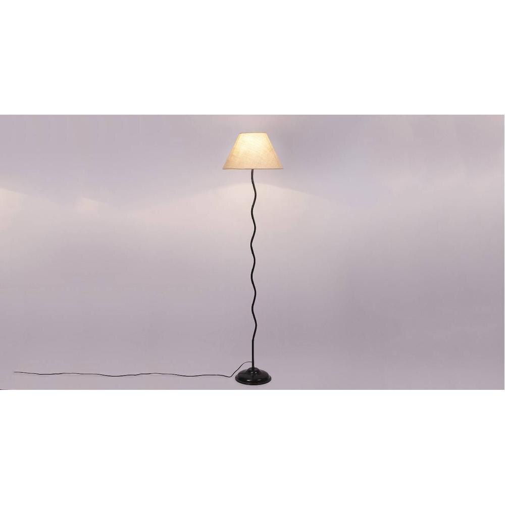 Azalea White Natural Fiber Floor Lamp with Black Iron Base