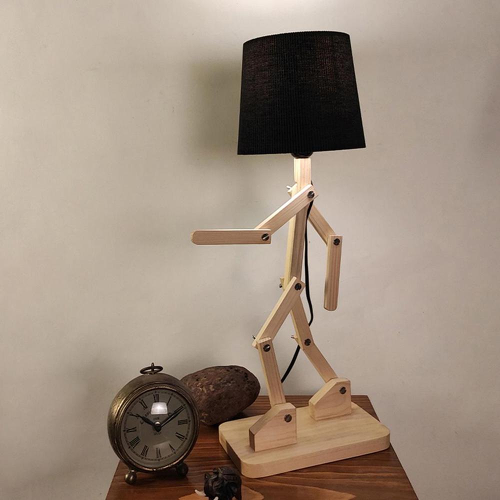 Moonwalker Beige Wooden Table Lamp with Black Fabric Lampshade