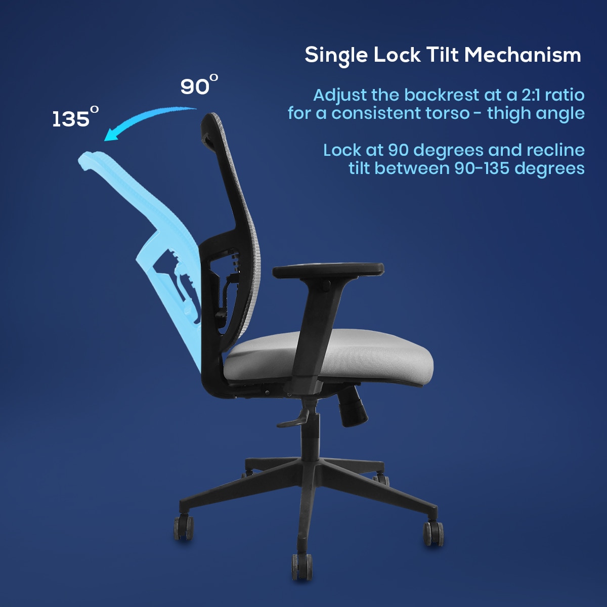 Ignis Mid Back Mesh Office Chair in Grey Colour