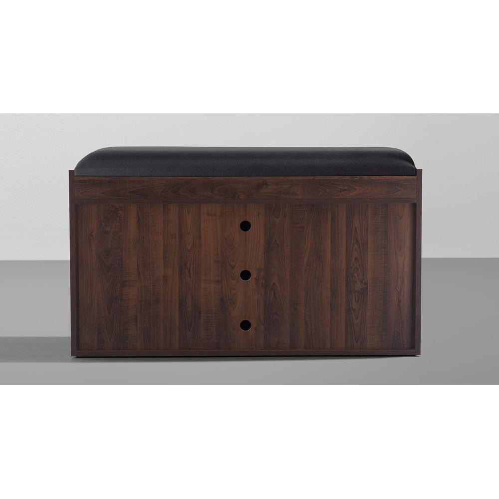 Footsie - Engineered Wood Horizontal Shoe Rack with Cushion Seat, (2 Door, 15 Pair, Dark Walnut)