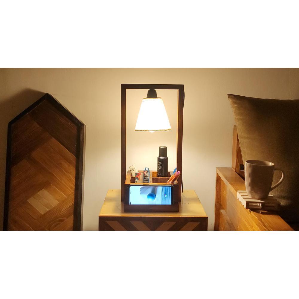 Strew Wooden Table Lamp with Brown Base and Premium White Fabric Lampshade